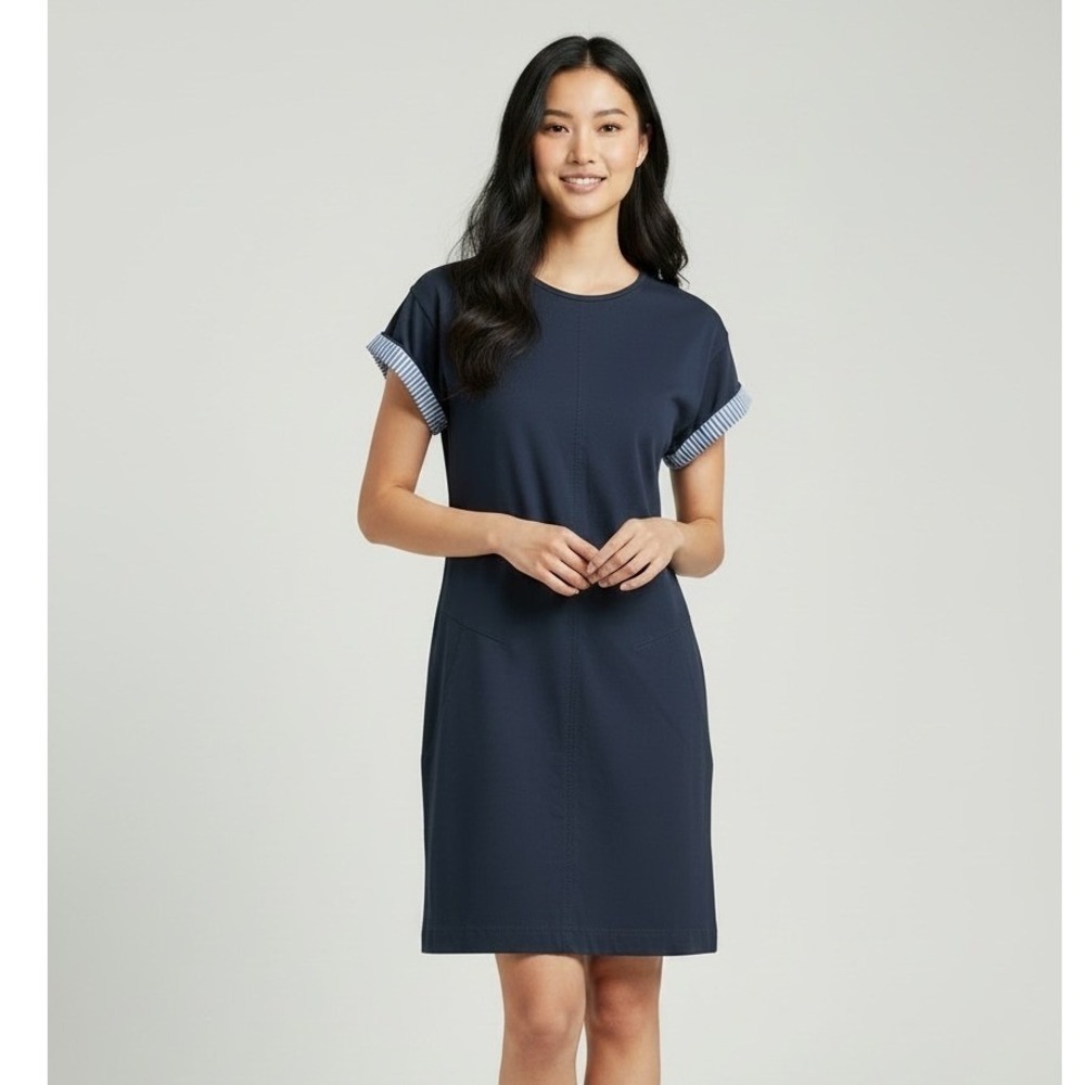 10 Crosby Derek Lam Navy Sheath Mini Dress Nautical Stripe Trim Chic Preppy - 2